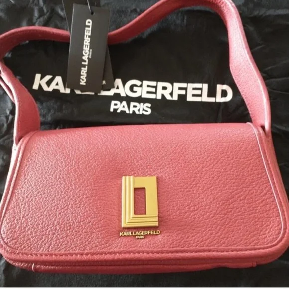 Karl Lagerfeld Red Leather Shoulder Baguette with Gold Hardware - Picture 3 of 9